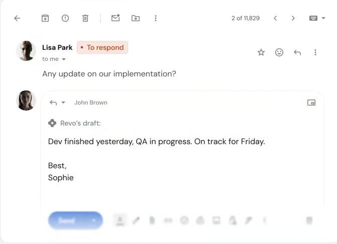 Draft email in Gmail generated with context from ongoing implementation updates